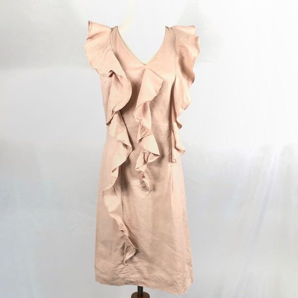 SAKS 5TH AVE Nude Pink Organza Ruffled Sleveless V-neck Mini Dress - Picture 10 of 10
